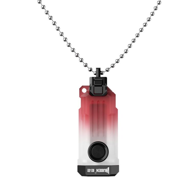 Wuben E2 Pulse keychain flashlight hanging from a ball chain