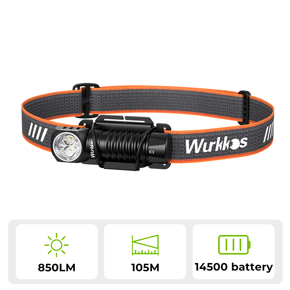 Wurkkos HD12 right-angle AA/14500 headlamp on headband, official Wurkkos product photo